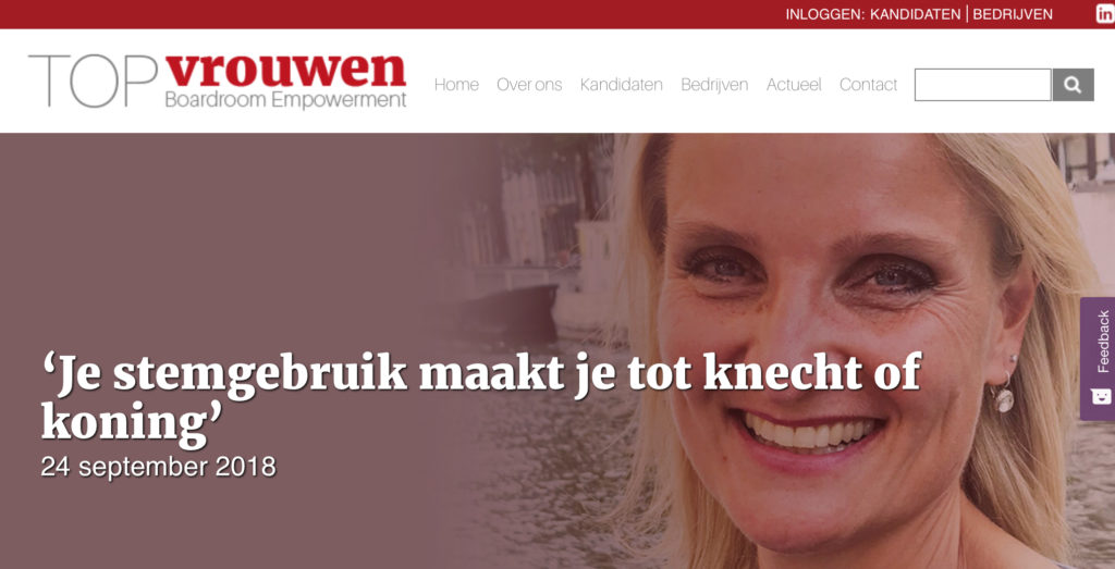 Anneke Brouwer Sprekerscoach 'Je stemgebruik maakt je tot knecht of koning' interview in nieuwsbrief edititie 8 topvrouwen.nl